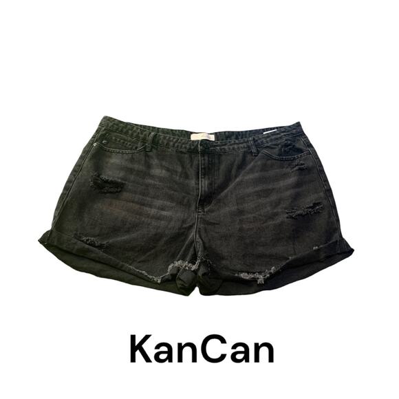 Kancan womens 3x black jean denim shorts cuffed raw hem cute grunge plus - Picture 1 of 11